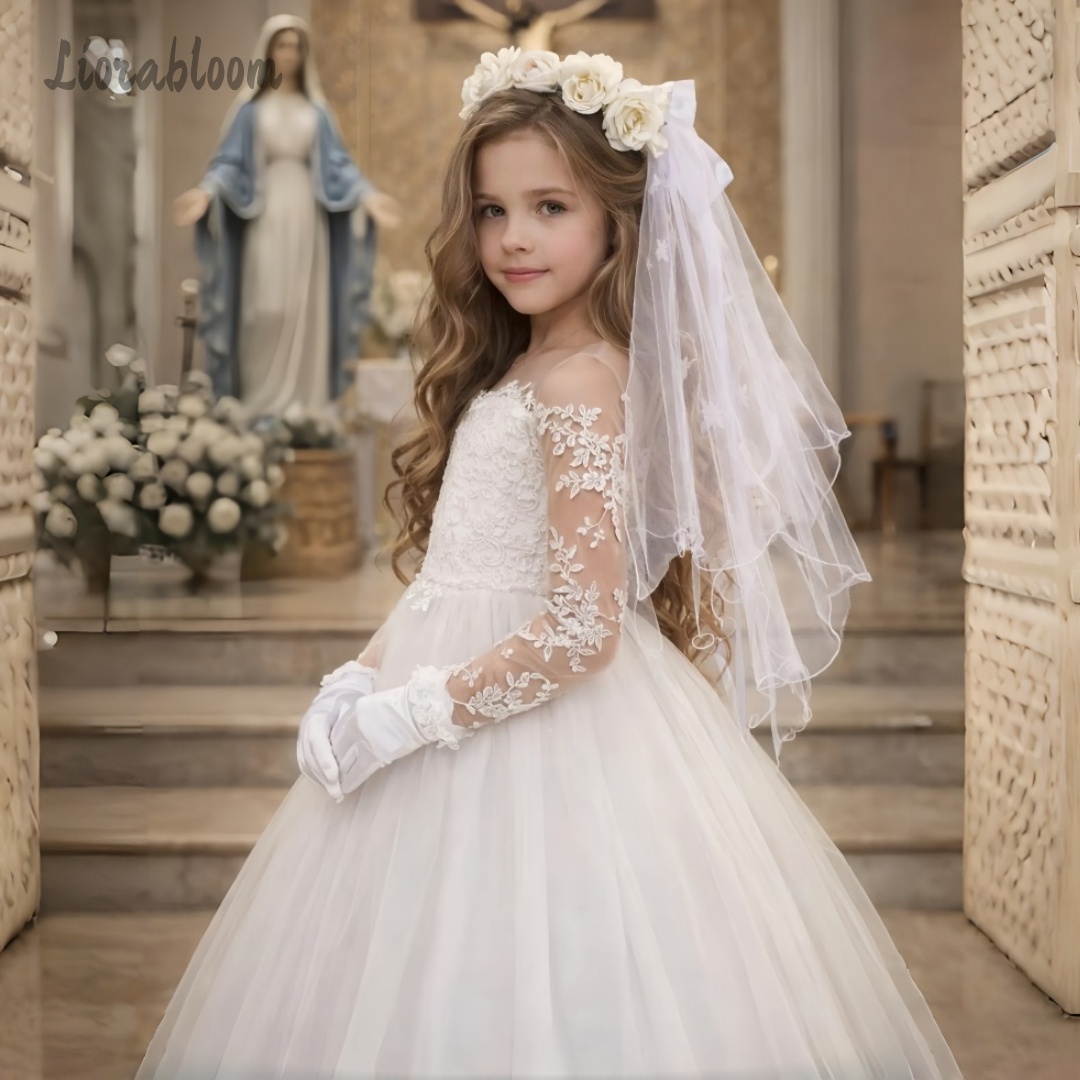 Formal Skirt - Mädchen-Spitzen-Hochzeitskleid nach Maß mit vollem Rock,