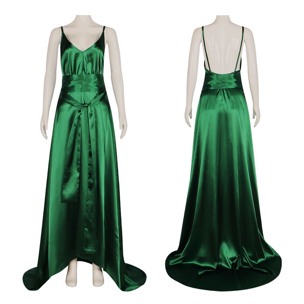 Evening Gown - Smaragdgrünes Satin-Kleid mit Trägern – Abendkleid