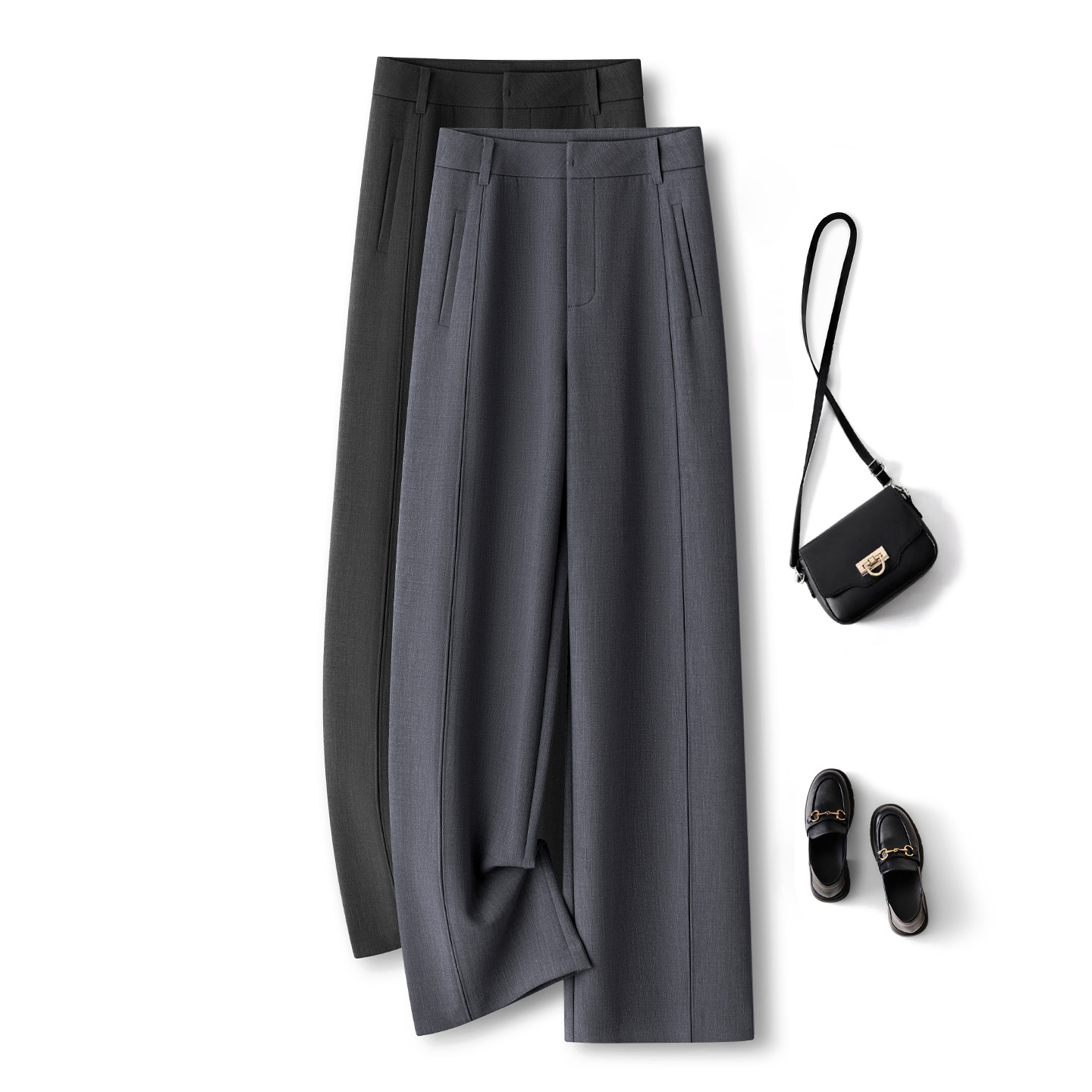 Tailored Trouser Wide - Damenhose mit weitem Bein, hoch geschnitten,