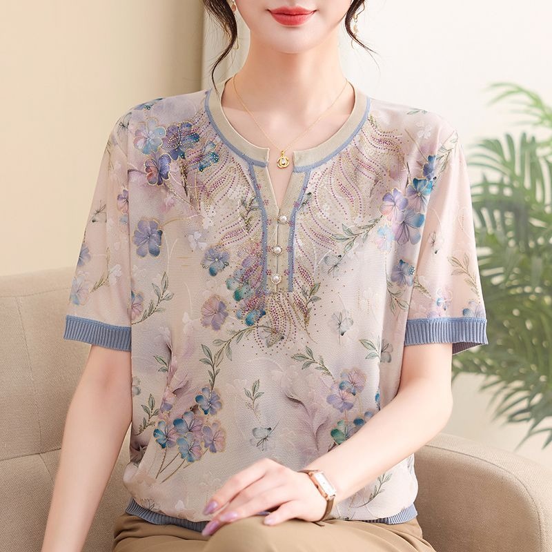 Silk Blouse - Elegante Damen-Bluse aus Eisseide mit Blumenmuster,