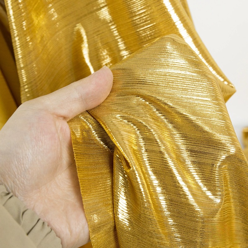 Evening Gown - Goldgelber gerippter Strickstoff, dehnbar, 100% Polyester,