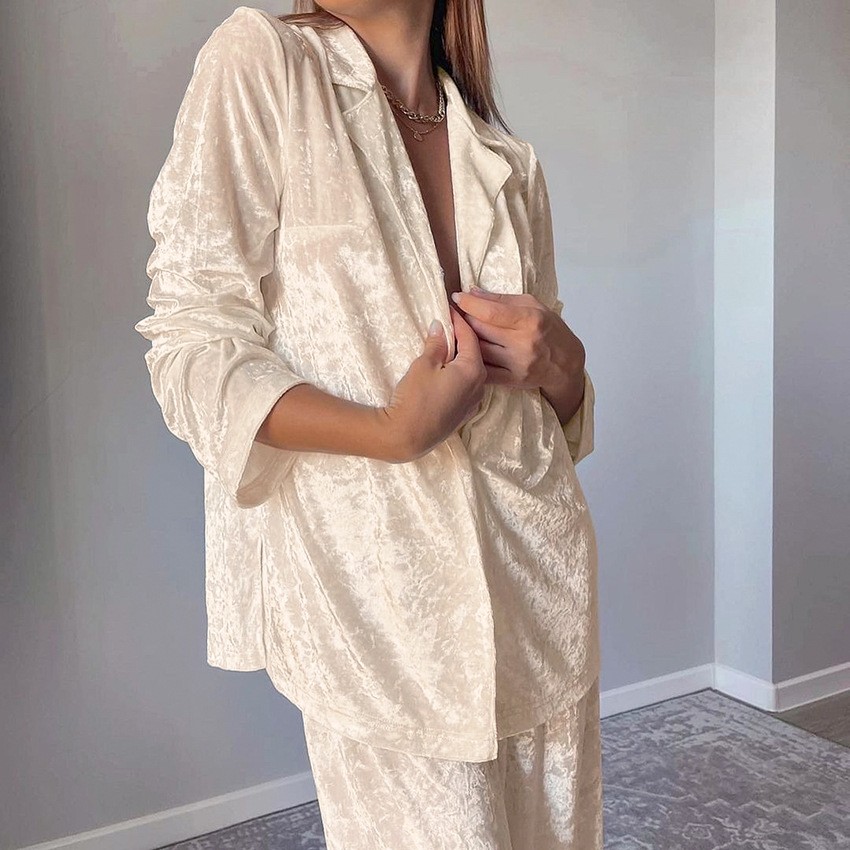 Womens Blazer - Lounge Pyjama Nachtwäsche Samt Blazer-Stil Oberteil