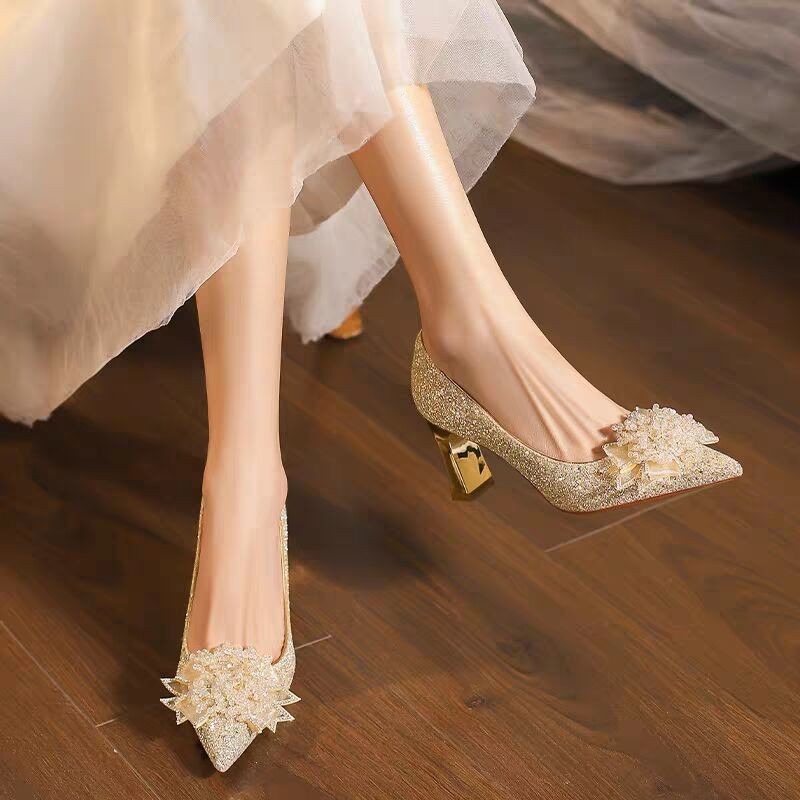 Strass-Blumen-Block-Absatz, ei – Pump Heel Block Bewertung und Preis